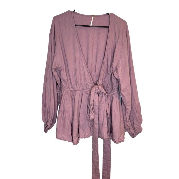 Free People Pink Long Sleeve Full Wrap Blouse Top Small Boho - Picture 1 of 5